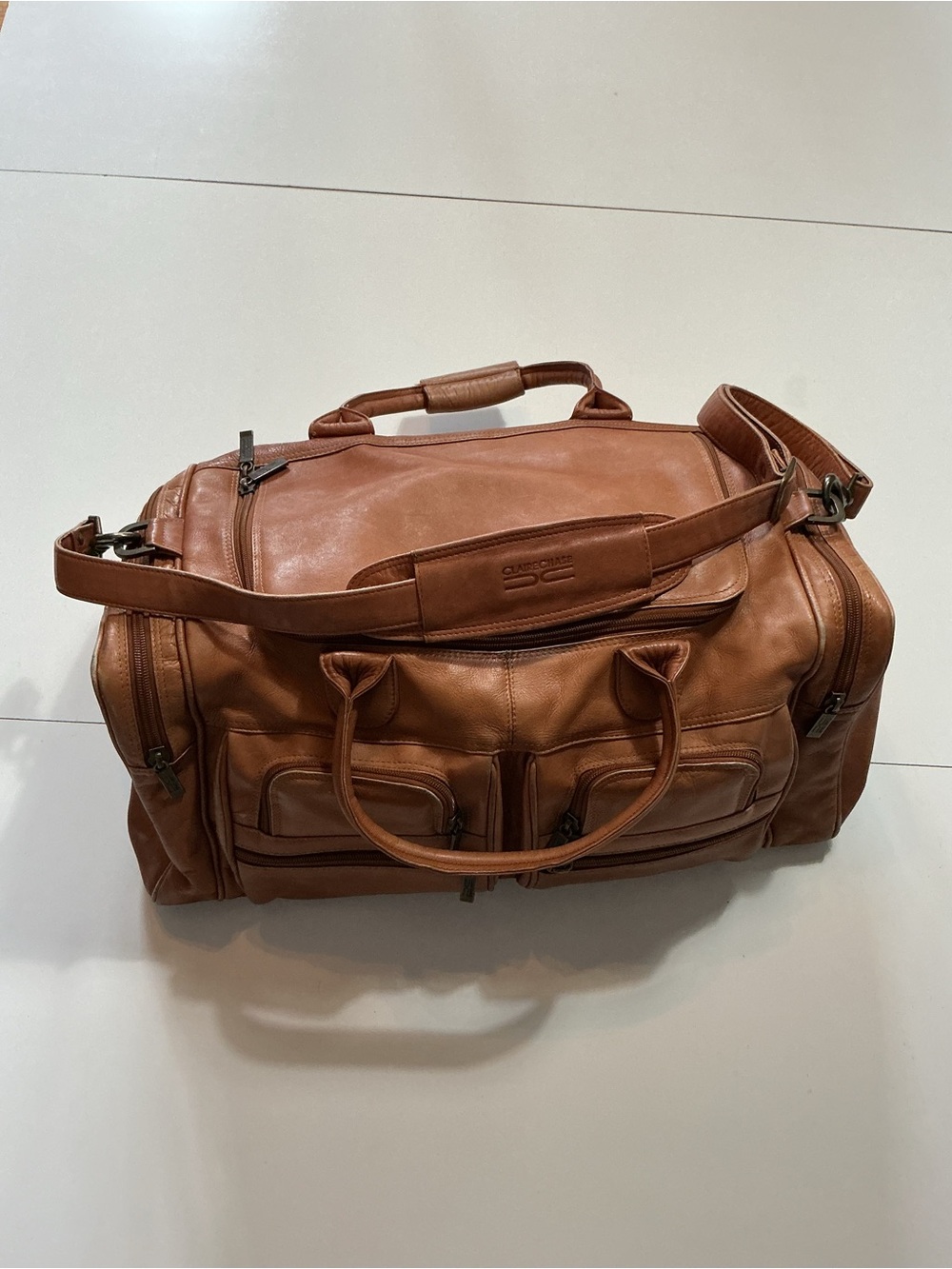 Claire Chase Columbia Leather Tan Brown Travel Duffel Weekender Luggage Bag